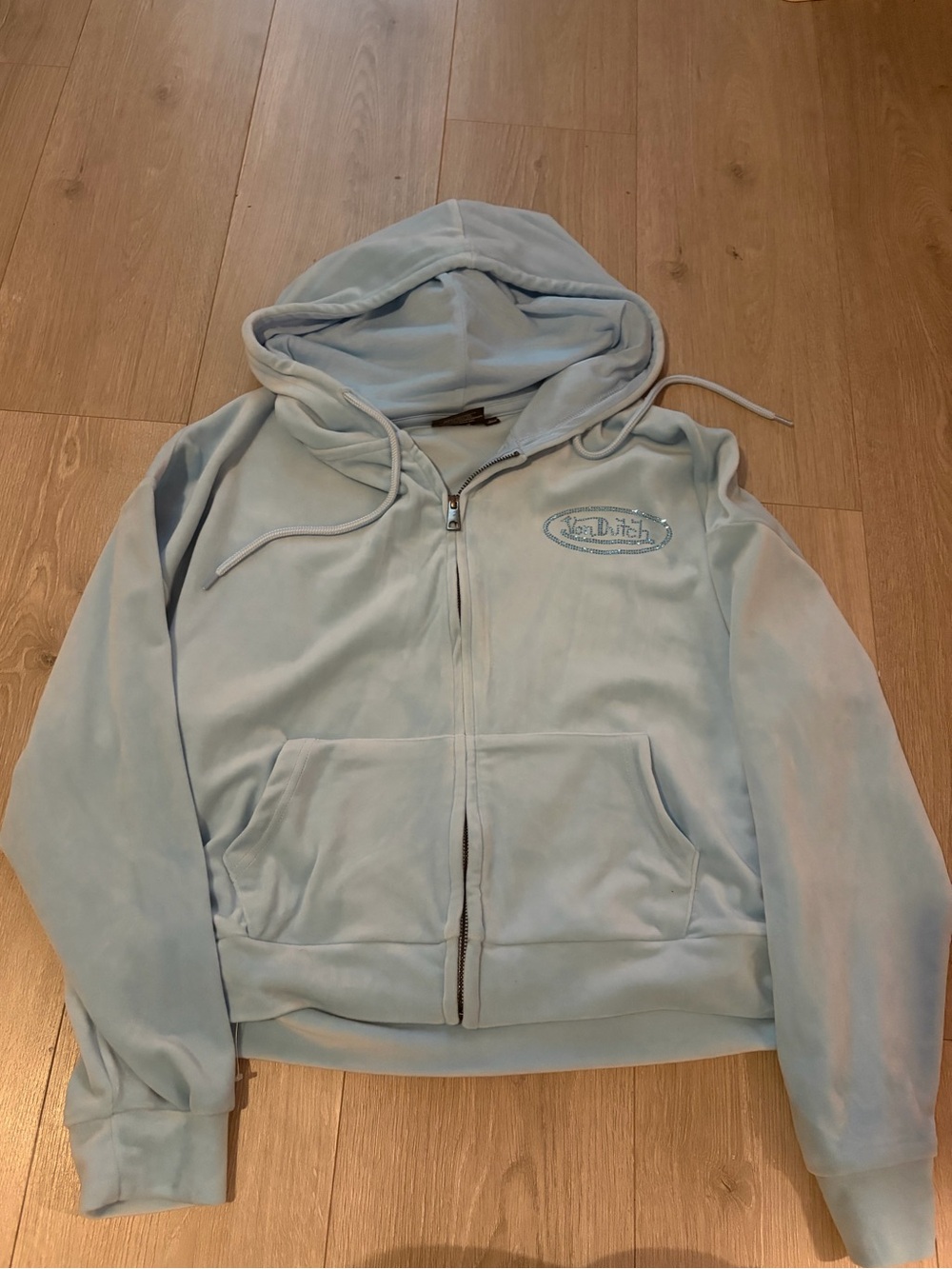 Von Dutch Pale Blue Velour Zip Hoodie Jacket